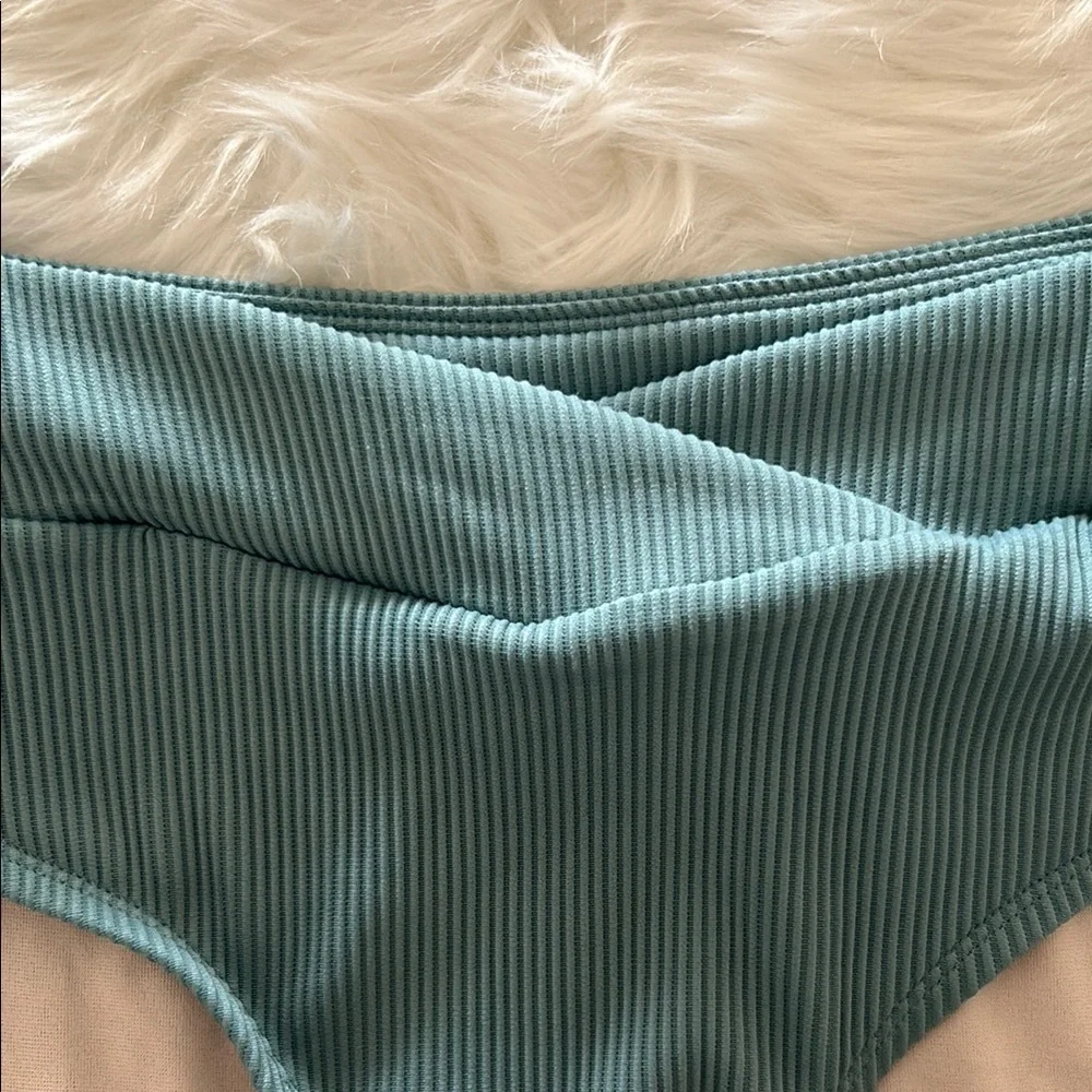 Teal High Waisted Crossover Ribbed Bikini Bottoms Size Medium